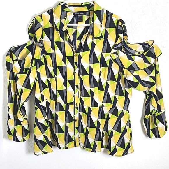 Ashley Stewart Colorful Cold-Shoulder Peplum Top, Buttondown, Size 18/20 - Picture 3 of 9